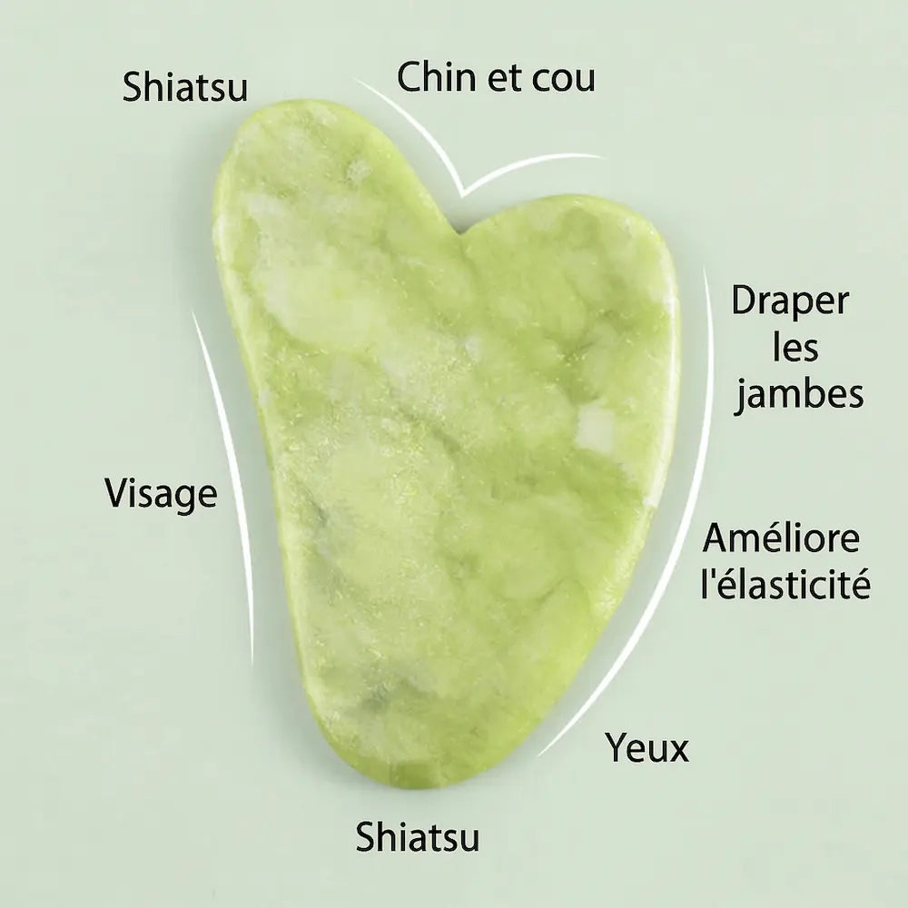 Pierre Gua Sha Éclat Velura™ en jade naturel – Roller visage raffermissant, stimulant la circulation et réduisant poches et ridules