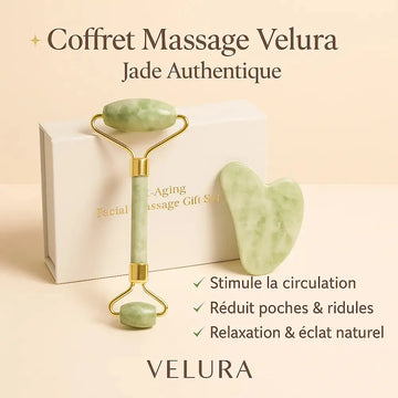 Pierre Gua Sha Éclat Velura™ en jade naturel – Roller visage raffermissant, stimulant la circulation et réduisant poches et ridules