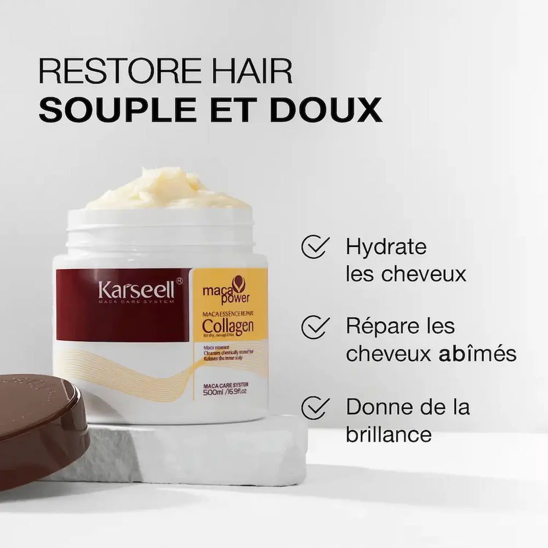Masque Capillaire Réparatrice – Collagène & Argan Sublime™ 500ml | Soin profond nourrissant et fortifiant pour cheveux secs et abîmés | Velura Beauté