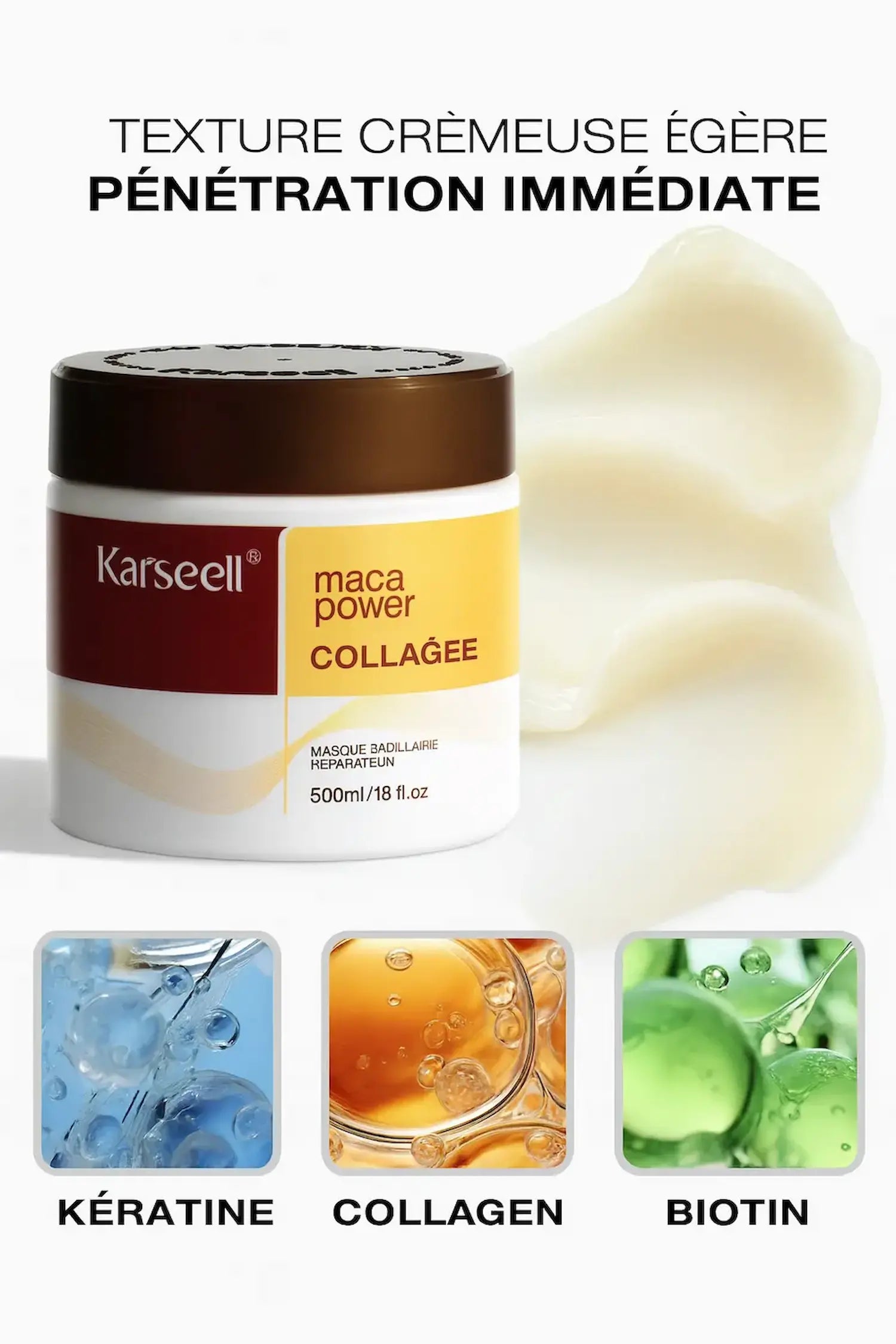 Masque Capillaire Réparatrice – Collagène & Argan Sublime™ 500ml | Soin profond nourrissant et fortifiant pour cheveux secs et abîmés | Velura Beauté