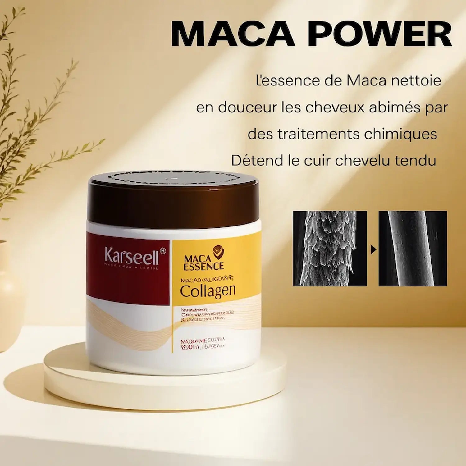 Masque Capillaire Réparatrice – Collagène & Argan Sublime™ 500ml | Soin profond nourrissant et fortifiant pour cheveux secs et abîmés | Velura Beauté