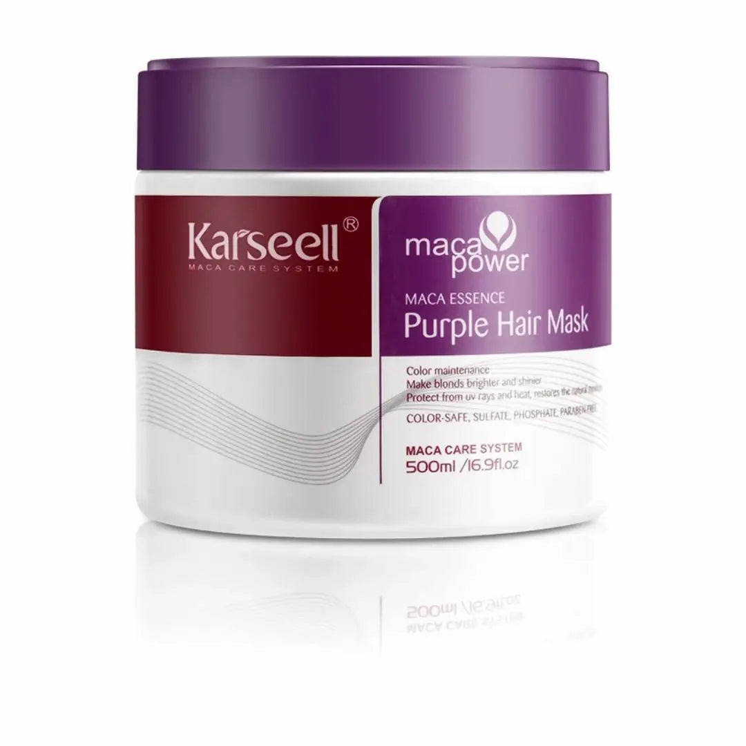 Masque Violet Professionnel Karseell™ – formule démêlante qui élimine les tons jaunes, répare les pointes fourchues et protège la couleur des cheveux blonds et gris.