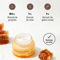 Crème visage à la propolis 64 % avec texture légère et taux de satisfaction 95–98 %.